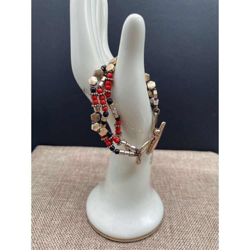 Vintage Lucky Brand Triple Strand Beaded Bracelet  Unique Lucky You Clip